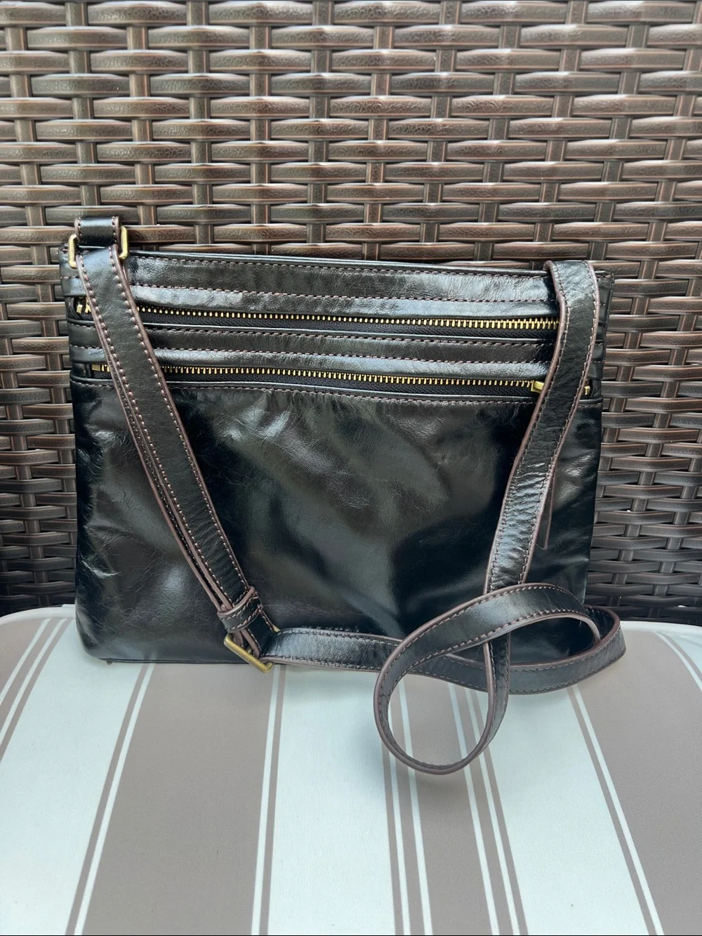 Marisol Black Leather Zip-Front Crossbody Bag